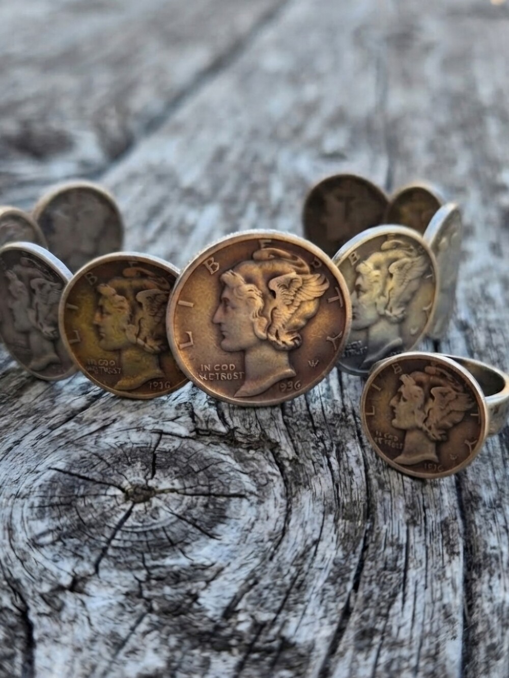 Vintage Mercury Dime Cuff Bracelet SET